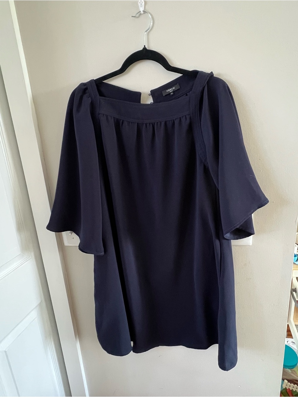 3/$15 FRNCH Navy Square-Neck Tunic with Flutter Sleeves